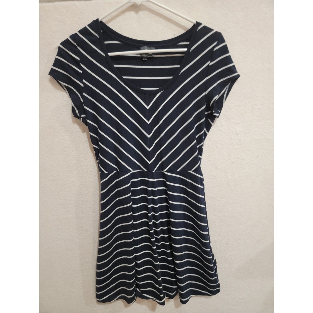 Market & Spruce Chevron Striped Fit & Flare Dress Sz M Navy Blue White Jersey